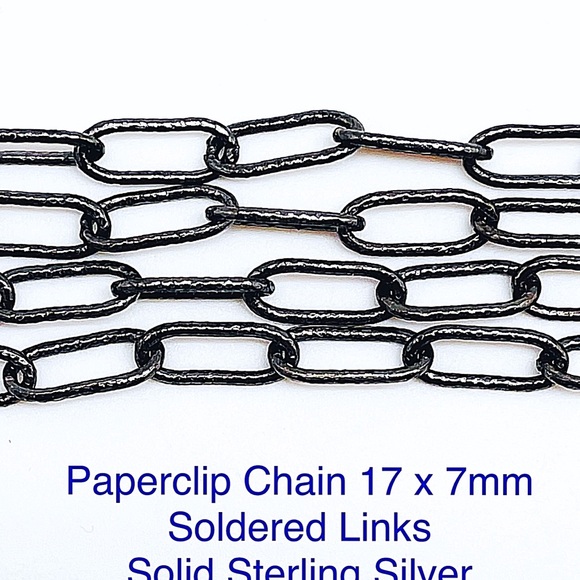 Diamond Sapphire Pendant on 36” Oxidized Sterling Paperclip Chain Diamond Clasp - Picture 5 of 10